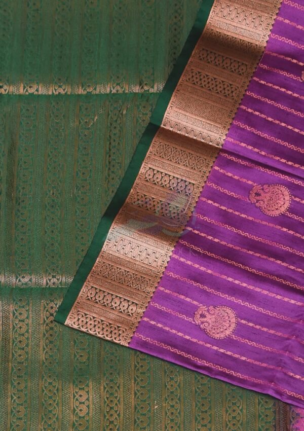 Violet Strip Green Zari Saree